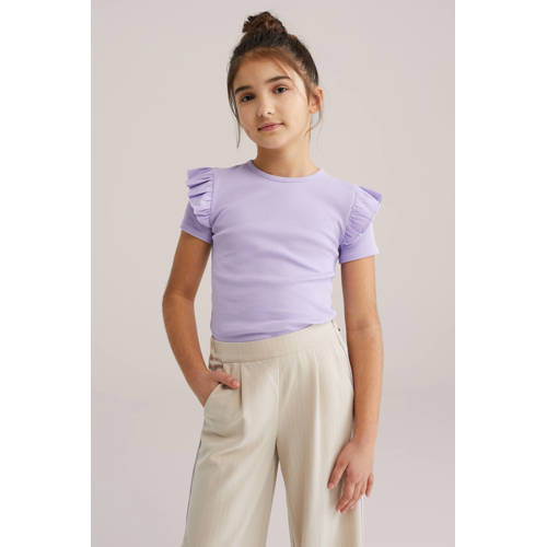 WE Fashion T-shirt Paars Meisjes Stretchkatoen Ronde hals Effen - maat 146/152 afbeelding