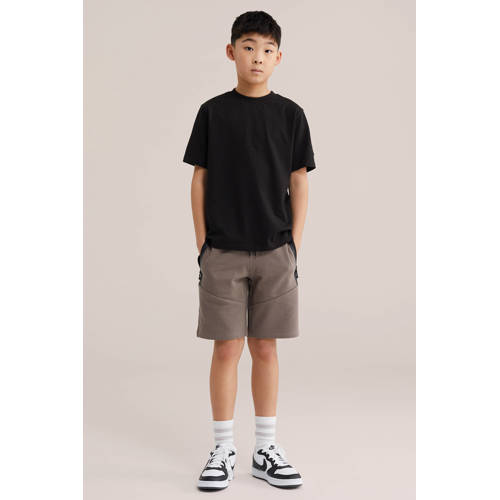 WE Fashion regular sweatshort grijsbruin Effen - maat 116 afbeelding