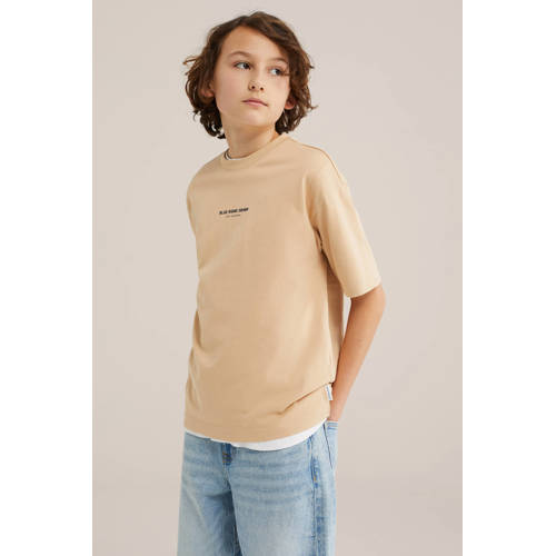 WE Fashion T-shirt beige Jongens Katoen Ronde hals Effen - maat 98/104 afbeelding