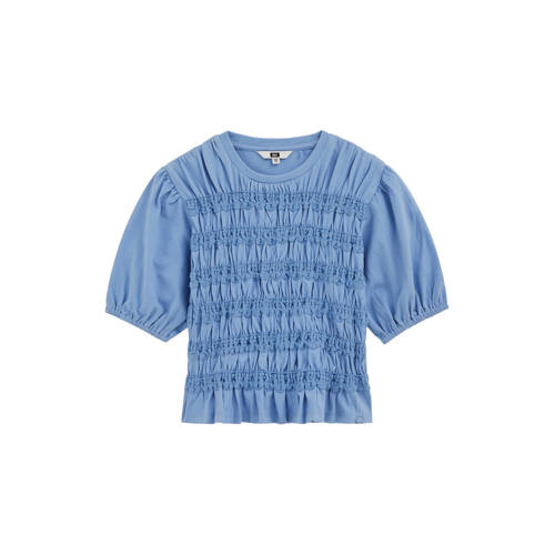 WE Fashion blousetop blauw Meisjes Katoen Ronde hals Effen - maat 122/128 afbeelding