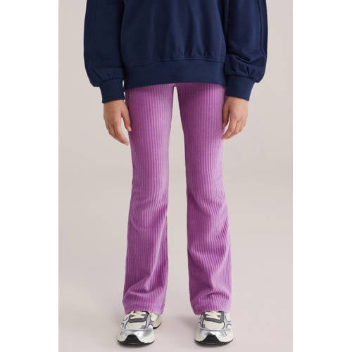 WE Fashion corduroy fluwelen flared broek paars Meisjes Fluweel Effen - maat 104 afbeelding