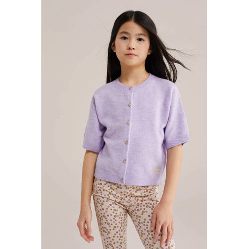 WE Fashion vest lila fijn gebreid Paars Meisjes Polyester V-hals Effen - maat 122/128 afbeelding