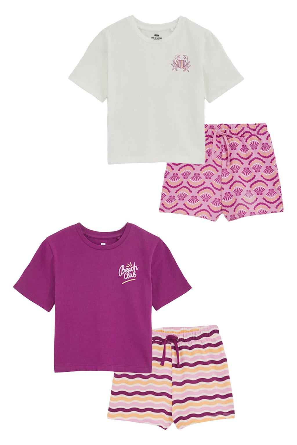 WE Fashion shortama - paars/wit /oranje (set van 2)