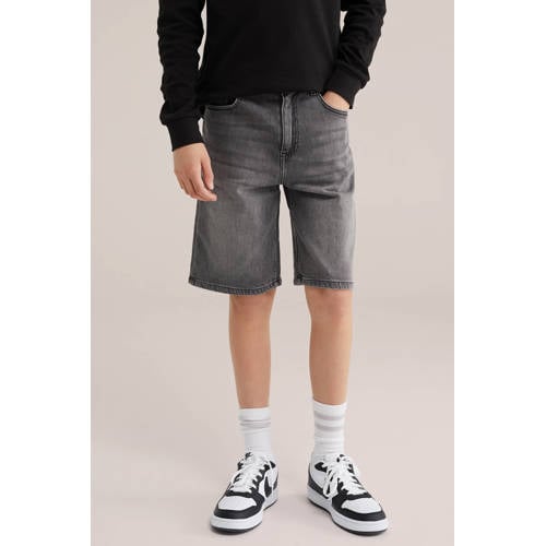 WE Fashion denim loose short grey denim Korte broek Grijs Effen