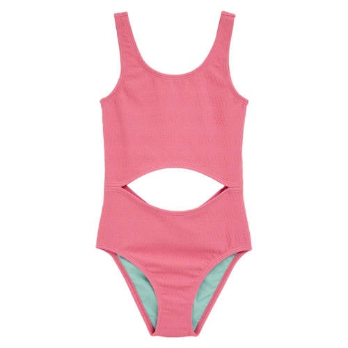 WE Fashion cut-out badpak met textuur roze Meisjes Polyester Effen
