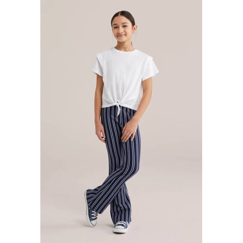 WE Fashion T-shirt wit Meisjes Katoen Ronde hals Effen - maat 122/128 afbeelding