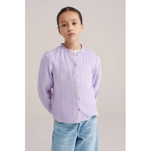 WE Fashion blouse lila Paars Meisjes Katoen Ronde hals Effen - maat 134/140 afbeelding