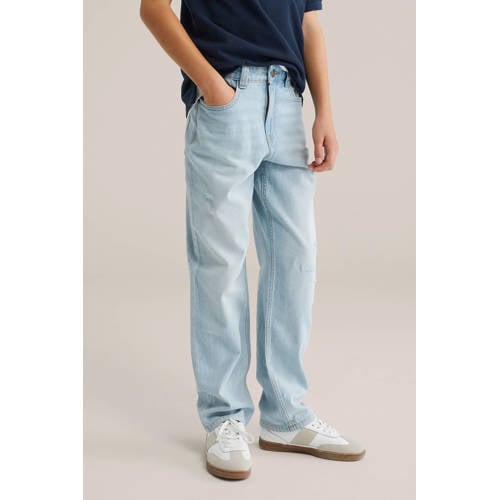 WE Fashion straight leg jeans light blue denim Blauw Effen - maat 170 afbeelding