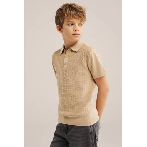 WE Fashion polo zand Beige Jongens Katoen Polokraag Effen