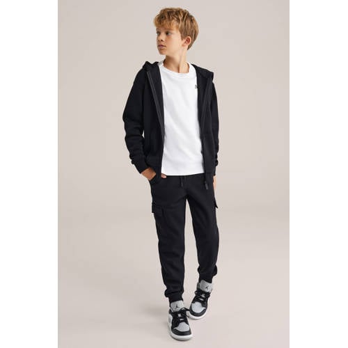WE Fashion sweatvest zwart Effen - maat 146/152 | Vest van WE Fashion afbeelding