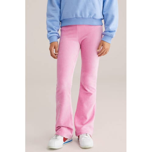 WE Fashion corduroy fluwelen flared broek roze Meisjes Fluweel Effen - maat 146 afbeelding