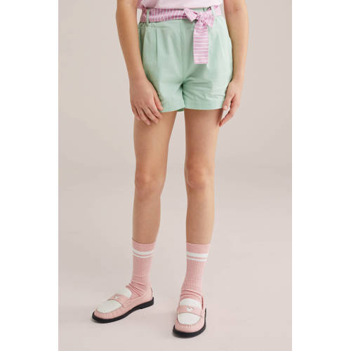 WE Fashion straight casual short mintgroen Korte broek Meisjes Katoen Effen - maat 110/116 afbeelding