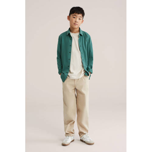 WE Fashion overhemd donkergroen Jongens Katoen Klassieke kraag Effen