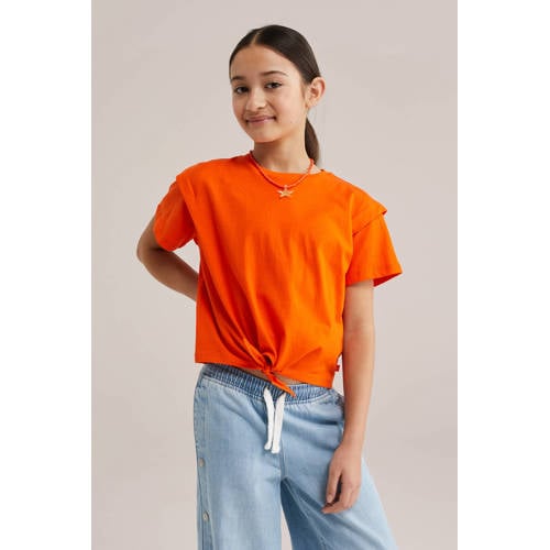 WE Fashion T-shirt oranje Meisjes Katoen Ronde hals Effen - maat 170/176 afbeelding