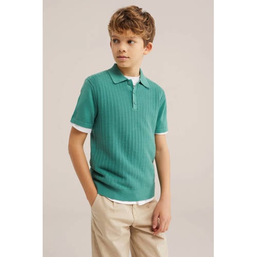 WE Fashion polo groen Jongens Katoen Polokraag Effen