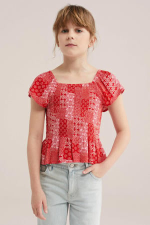 blousetop rood met textuur
