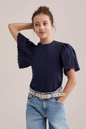 T-shirt donkerblauw broderie