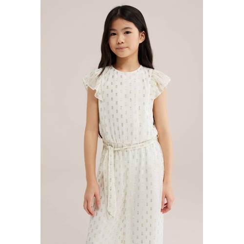 WE Fashion Straight jumpsuit wit Meisjes Polyester Ronde hals All over print - maat 146 - glitter afbeelding