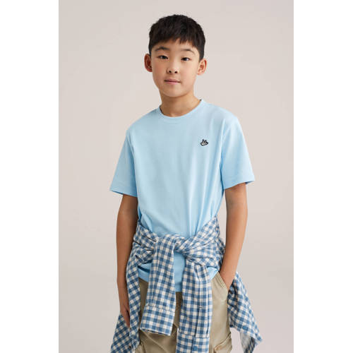 WE Fashion Blue Ridge T-shirt lichtblauw Jongens Katoen Ronde hals Effen - maat 98/104 afbeelding