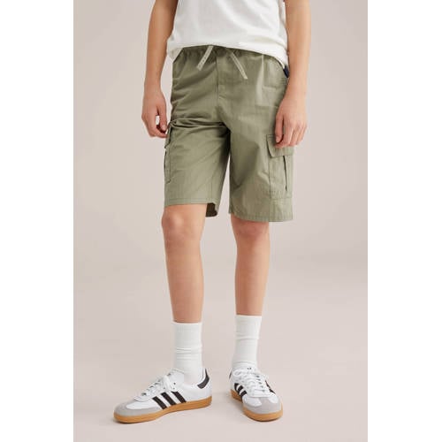 WE Fashion cargo short olijfgroen Korte broek Jongens Katoen Effen - maat 104 afbeelding