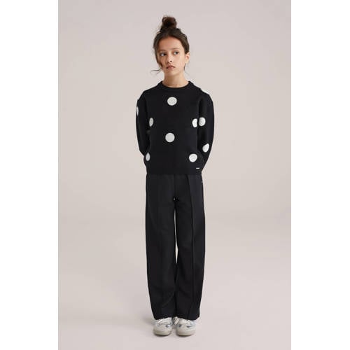 WE Fashion trui met stippen zwart fijn gebreid Meisjes Viscose Ronde hals - maat 122/128 afbeelding