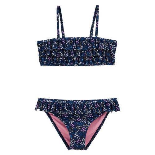 WE Fashion crop bikini met ruches donkerblauw Meisjes Polyester - maat 110/116 afbeelding