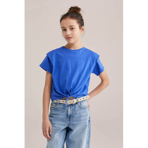 WE Fashion T-shirt blauw Meisjes Katoen Ronde hals Effen - maat 170/176 afbeelding