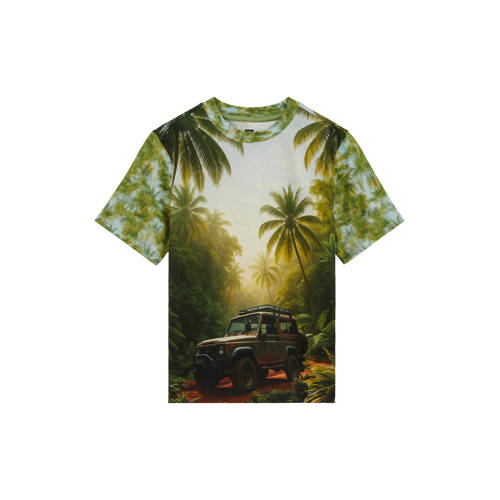 WE Fashion T-shirt groen Jongens Katoen Ronde hals All over print - maat 146/152 afbeelding
