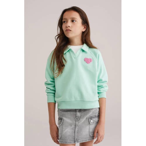 WE Fashion sweater mintgroen Effen - maat 134/140 | Sweater van WE Fashion afbeelding