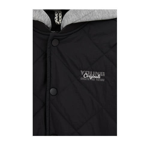 WE Fashion bomberjack zwart Jas Jongens Polyester Capuchon Effen
