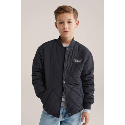 WE Fashion bomberjack zwart Jas Jongens Polyester Capuchon Effen