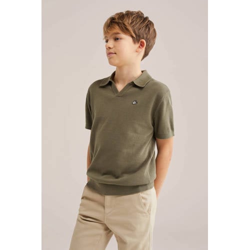 WE Fashion polo kaki Groen Jongens Katoen Polokraag Effen