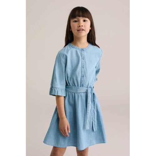 WE Fashion spijkerjurk light blue denim Blauw Meisjes Katoen Ronde hals - maat 158/164 afbeelding