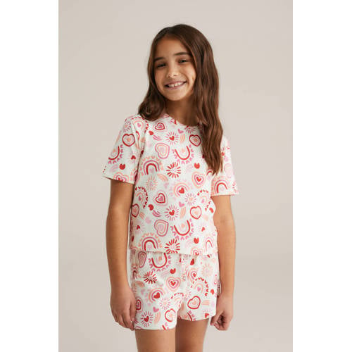 WE Fashion pyjama wit Meisjes Stretchkatoen Ronde hals All over print - maat 146/152 afbeelding