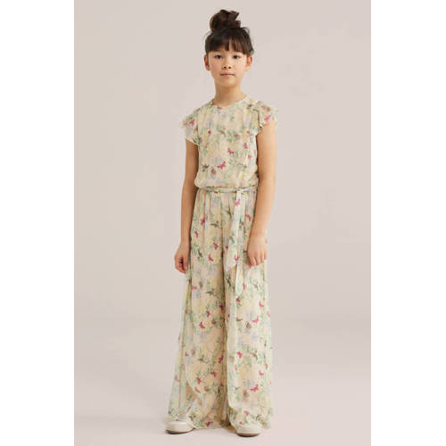 WE Fashion Straight jumpsuit ecru Meisjes Polyester Ronde hals All over print - maat 146 - glitter afbeelding