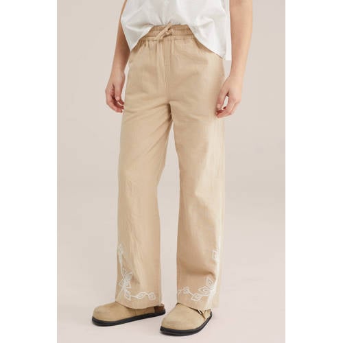 WE Fashion straight casual broek beige Meisjes Katoen Effen - maat 122 afbeelding