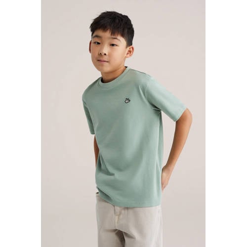WE Fashion Blue Ridge T-shirt lichtgroen Jongens Katoen Ronde hals Effen - maat 98/104 afbeelding
