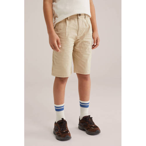 WE Fashion chino short beige Korte broek Jongens Stretchkatoen Effen