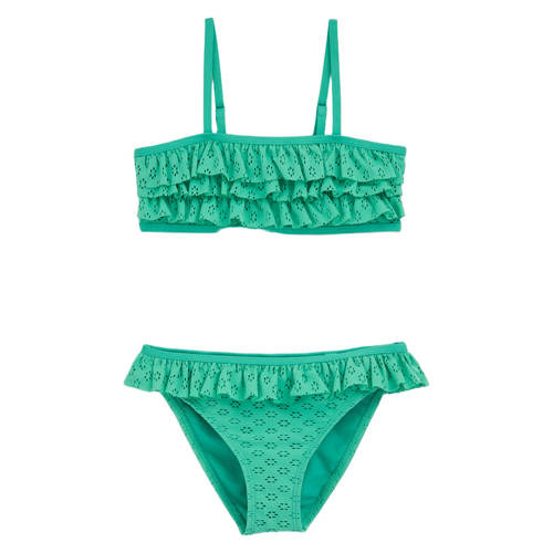 WE Fashion crop bikini met ruches groen Meisjes Polyester Effen - maat 110/116 afbeelding