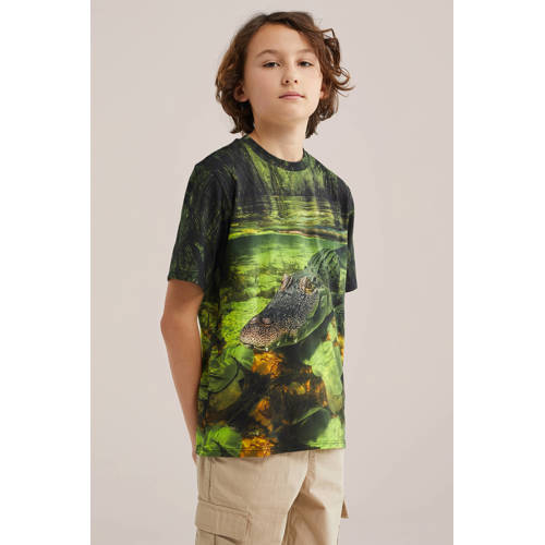 WE Fashion T-shirt donkergroen Jongens Katoen Ronde hals All over print - maat 110/116 afbeelding