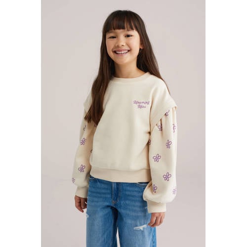 WE Fashion gebloemde sweater beige Bloemen - maat 170/176 afbeelding