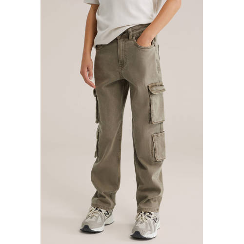 WE Fashion Blue Ridge cargo jeans groen Jongens Denim Effen