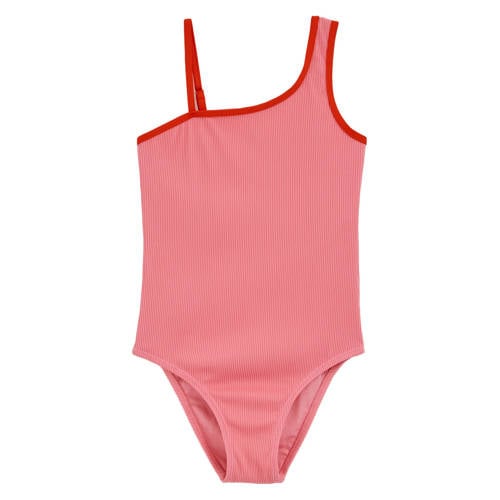 WE Fashion gestreept badpak rood Meisjes Polyamide Streep - maat 122/128 afbeelding