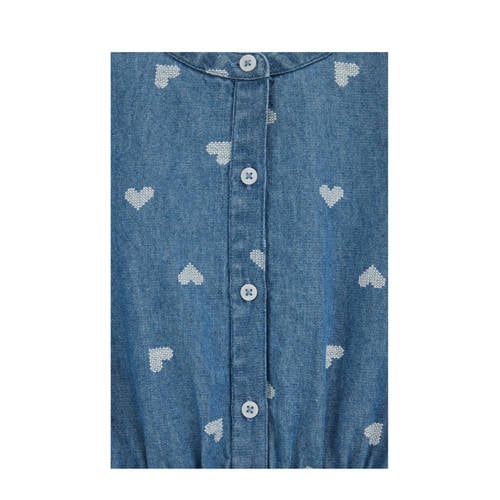 WE Fashion Blue Ridge spijkerjurk met hartjes medium blue denim Blauw Meisjes Katoen Ronde hals