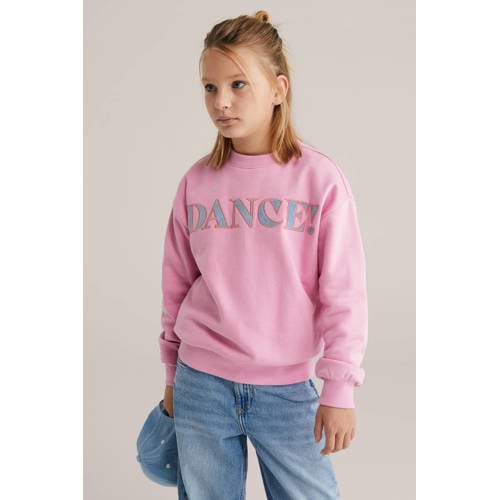 WE Fashion sweater roze Tekst - maat 98/104 | Sweater van WE Fashion afbeelding