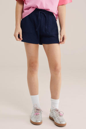 straight casual short donkerblauw met textuur