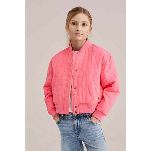 WE Fashion bomberjack roze Jas Meisjes Polyester Ronde hals Effen