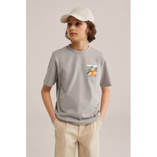 WE Fashion T-shirt met backprint grijs Jongens Katoen Ronde hals Backprint - maat 110/116 afbeelding