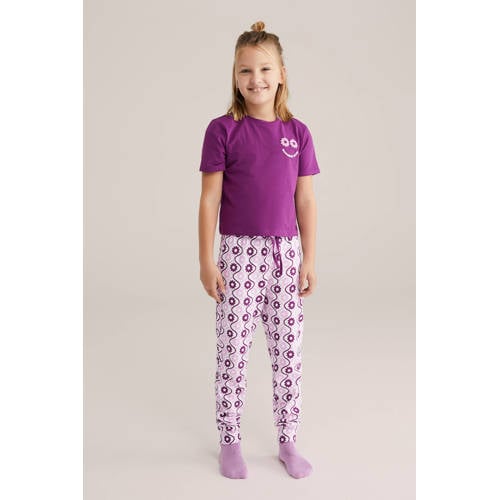 WE Fashion pyjama paars Meisjes Stretchkatoen Ronde hals All over print - maat 134/140 afbeelding