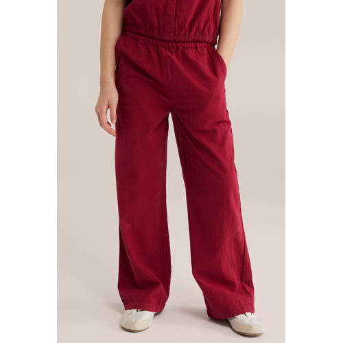 WE Fashion straight casual broek donkerrood Meisjes Katoen Effen - maat 170 afbeelding